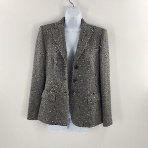 Armani Womens Blazer Collezioni Tweed Black White 3 Button Made in Italy Sz 4